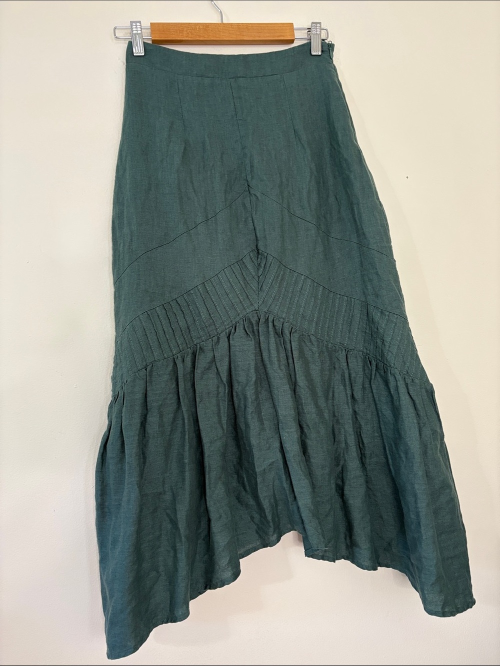 Aere Linen Cotton Skirt Teal Midi Maxi Minimalist Elevated Boho Statement Chic 8